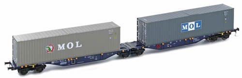 Kato HobbyTrain Lemke 58599 - German Container Wagon Set Sggmrss 90 ERR blue 2x40 MOL Logistics